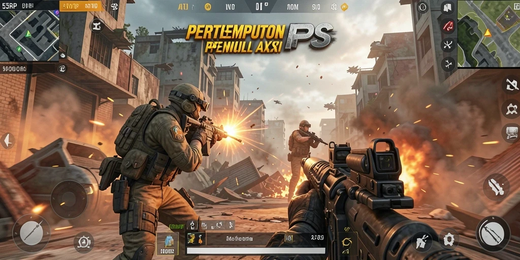 Tampilan gameplay menegangkan dalam pertempuran FPS.
