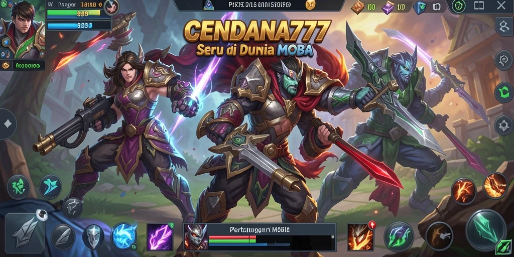 Tampilan pertarungan epik dalam CENDANA777 di arena MOBA.