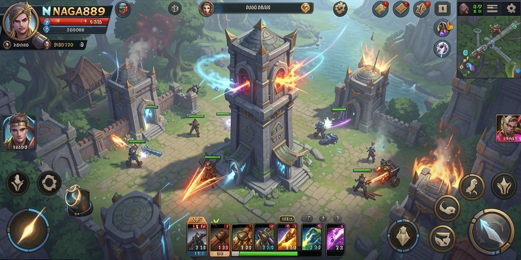 Tampilan menakjubkan dari gameplay Tower Defense di NAGA889.