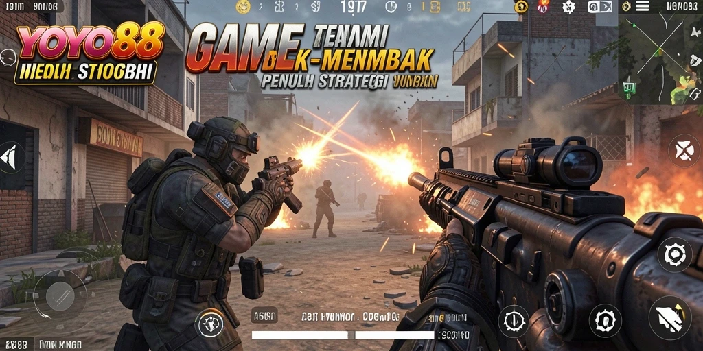 Screenshot gameplay menunjukkan aksi tembak-menembak seru di YOYO88.